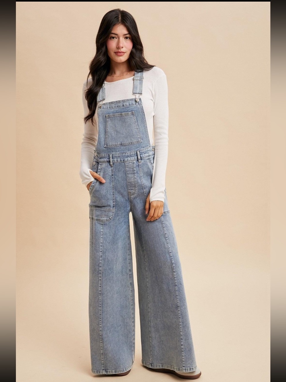 Annie Light Blue Wide-Leg Denim Overalls